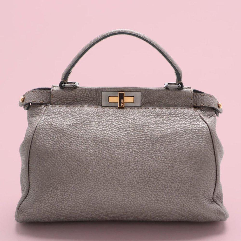 Fendi Medium Gray Leather Selleria Peekaboo Bag - Picture 2 of 14